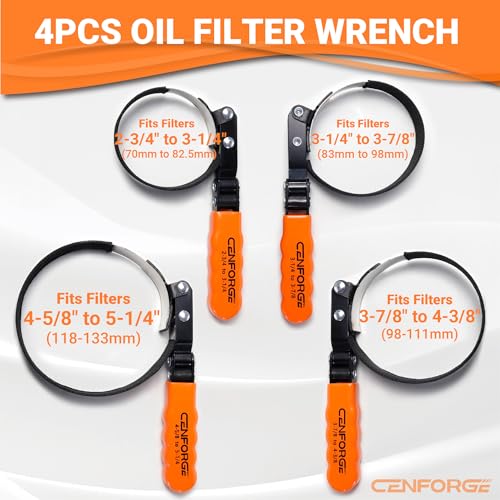 8PC Oil Filter Wrench Set with Swivel Oil Filter Wrenches Cover 2-3/4" to 5-1/4", 9" & 12" Adjustable Oil Filter Pliers, Universal 3-Jaw Oil Filter Removal Tool with 1/2" to 3/8" Adapter - size: 8-Piece Set (2-3/4" - 5-1/4")