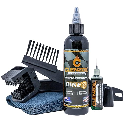 Clenzoil Chain & Sprocket Cleaning Kit - Chain Cleaner Lubricant Protectant (CLP) - Wet Lube Application, Dry Lube Performance - 4 oz Bottle, 0.5 oz Needle, Microfiber Towel & Chain Brush - size: Cleaning Kit