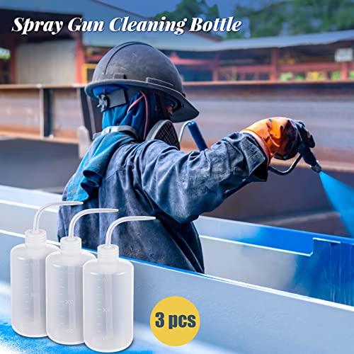 Roshtia 24 Pieces Spray Gun Cleaning Kit 3 Pcs Bottle and 21 Pcs Spray Paint Gun Cleaning Brushes 500ml Plastic Squeeze Wash Bottle Tube Bottle Brushes Paint Gun Cleaning Kit