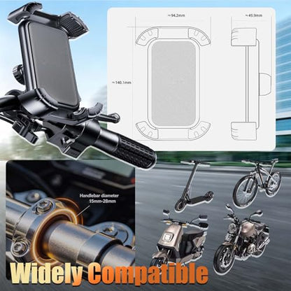 Motorcycle Phone Holder for 15-28mm Handlebar, 360° Rotation Bike Phone Mount Vibration Damping, Compatible with Yamaha RAYZR & Bike