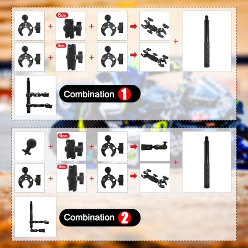 Motorcycle Double Clamp Mount Kit with 47" Invisible Selfie Stick compatible for Insta 360 X5-X Heavy-Duty Camera Bike Handbar Holder compatible for DJI Osmo Nano 360 Riding Record ATV UTV Boat