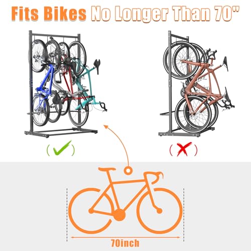 TORACK Garage Freestanding Hanging Bike Stand with Wheels, Heavy Duty Rolling 4 Bikes Vertical Bike Storage Stand Floor Bike Storage Rack - style: Bike stand for 4 bikes