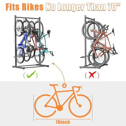TORACK Garage Freestanding Hanging Bike Stand with Wheels, Heavy Duty Rolling 4 Bikes Vertical Bike Storage Stand Floor Bike Storage Rack - style: Bike stand for 4 bikes