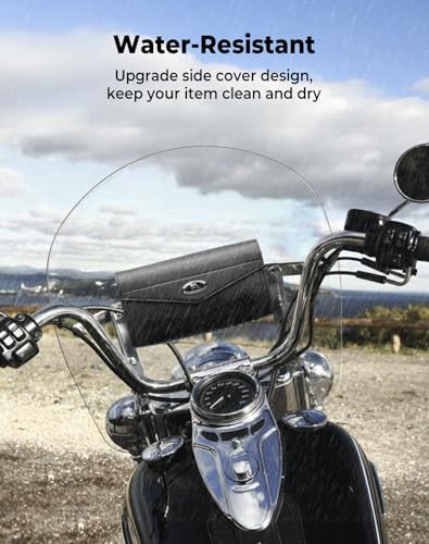 KEMIMOTO Motorcycle Windshield Bag PU Leather Windscreen Studded Pouch Windshield Tool Bag Compatible with Touring Road King Softail 1995-2025