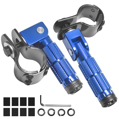 M8 Motorcycle Foot Pegs Folding Rearsets-90 Degree Foldable Footrest Fit 0.86-1.37in Brackets, Anti-Skid CNC Footpegs with Rubber Gasket for Pit Bike Dirt Bike Adventure Touring Bikes (Blue) - color: Blue