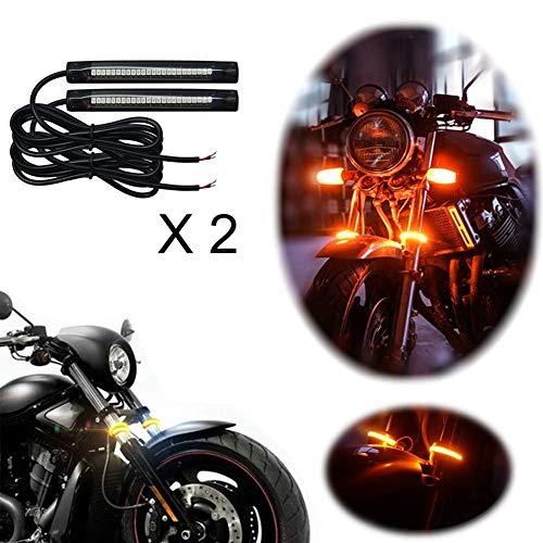 2Pcs 10CM Amber led Strip Motorcycle Turn signal lights,Universal Front Rear Indicator Blinker Tail Light Bars with 24LED 12V for Motorcycle Trailer ATV UTV SUV Golf Cart