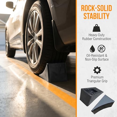 Fasmov 2 Pack Solid Rubber Heavy Duty Wheel Chock, Premium Chock for Car, Travel Trailers, RV, Truck, and ATV - size: 2 Pack