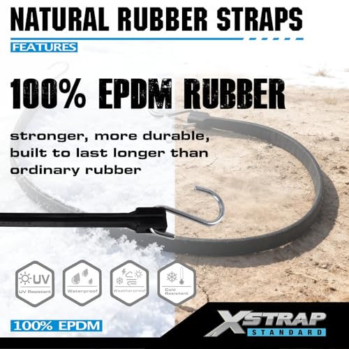 XSTRAP STANDARD 20 Pack 15'' Adjustable Rubber Tarp Straps, EPDM Bungee Cords with Metal S Hooks Tie Down Straps for Outdoor, Tarp Covers, Canvas Canopies, Motorcycle, and Cargo - size: 15''
