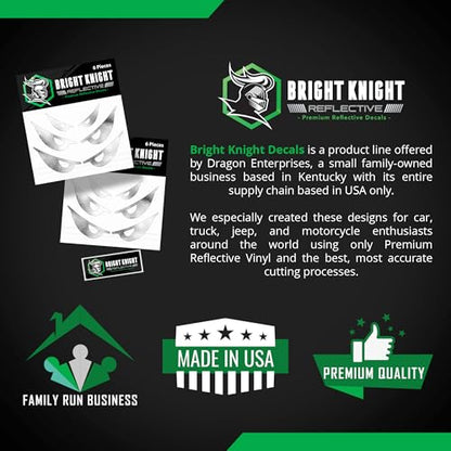 Bright Knight Decals Reflective Evil Eye Stickers, 6" x 3" Chrome Evil Eye Motorcycle Decals & Graphics for Bike & Motorcycle Helmet Stickers, Made in USA, 3 Pairs - color: Chrome