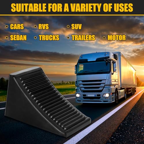 2 Pack Heavy Duty Wheel Chocks, Solid Rubber RV Wheel Chock for Trailers, Black Tire Chocks for Cars, Truck,Travel Trailers, Camper and ATV, 6.5" x 3.6" x 3.7" - color: 2 Pack