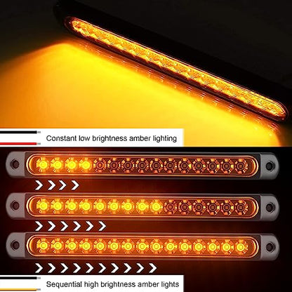 PSEQT 10" 15 LED Trailer Turn Tail Light Bar - Amber Sequential Signal Marker Assembly With Identification Clearance Strip - Waterproof for Wrangler, Golf Cart, Offroad Truck, RV, UTV, ATV - color: Amber