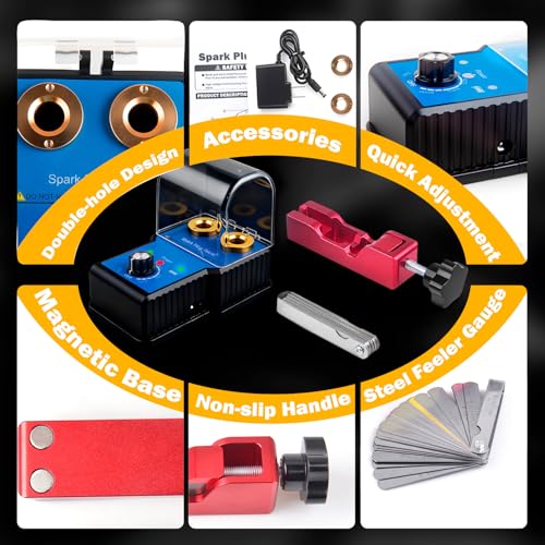 Spark Plug Tester & Spark Plug Gap Tool Kit 0 to 6000RPM with Double Hole Spark Plug Adjustable Gap Tool with Feeler Gauge Ignition Coil Tester for 12V Gasoline Vehicles Spark Plug Socket - color: with Spark Plug Tester, size: with Spark Plug Tester