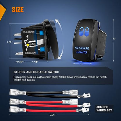 Nilight Reverse Lights Rocker Switches Led Light Bar Switch 5 Pin Laser On Off SPST switches 20A/12V 10A/24V Blue with Jumper Wires Set for Cars Trucks Boats ATVs UTVs RVs - size: REVERSE LIGHTS