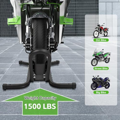 Motorcycle Front Tire Chock, 1500 lbs Heavy Duty Wheel Stand, Black Motorbike Front Chock for 17"-21" Wheels, High-Grade Steel Trailer Stand - size: 1500lbs for 17"-21" Wheels