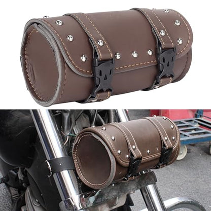 Motorcycle Cruiser Tool Bag Fork Front Fork Bag Waterproof Handlebar Motorcycle Saddlebag Fit for Honda Suzuki Yamaha (Brown)