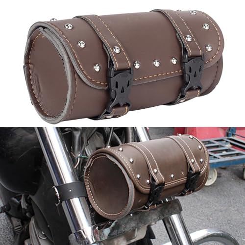 Motorcycle Cruiser Tool Bag Fork Front Fork Bag Waterproof Handlebar Motorcycle Saddlebag Fit for Honda Suzuki Yamaha (Brown)