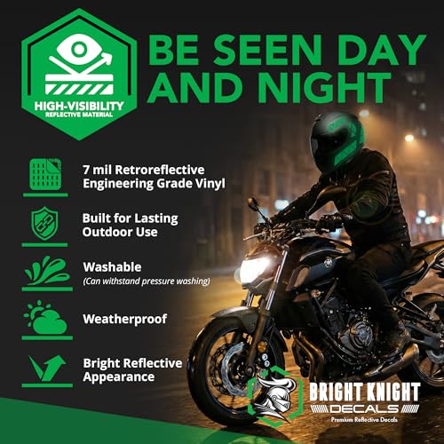 BRIGHT KNIGHT DECALS Reflective Stickers, 17pc Triangle Kit, Reflective Tape Outdoor Waterproof Motorcycle Helmet Stickers for Bikes, Scooters, and Hard Hats, Night Safety High Visibility - color: Green