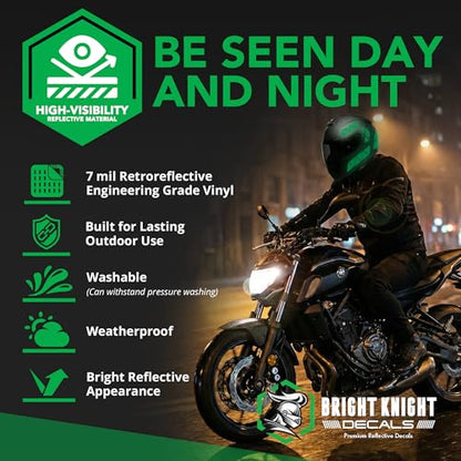 BRIGHT KNIGHT DECALS Reflective Stickers, 17pc Triangle Kit, Reflective Tape Outdoor Waterproof Motorcycle Helmet Stickers for Bikes, Scooters, and Hard Hats, Night Safety High Visibility - color: Green