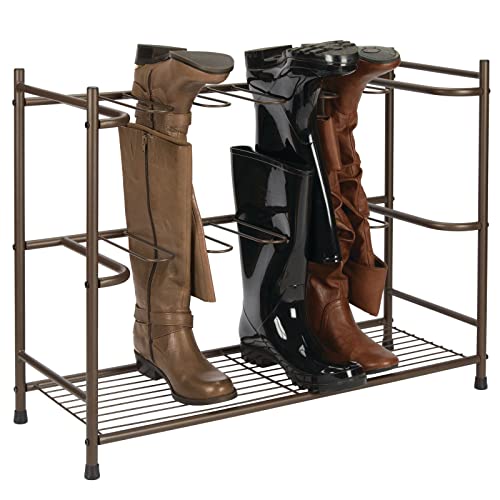 mDesign Boot Storage & Organizer Rack, Space-Saving Holder for Rain, Riding, Dress Boots - Holds 6 Pairs - Modern Design, Sturdy Steel - Espresso Brown - color: Espresso