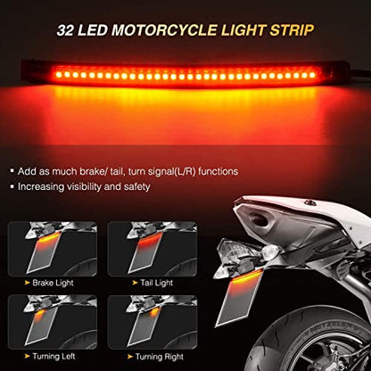 Nilight 32 LED 8’’ Flexible License Plate Light Strip Tail Brake Stop Turn Signal Universal Fit for Harley Motorcycle Bike ATV Car SUV - color: Amber Red