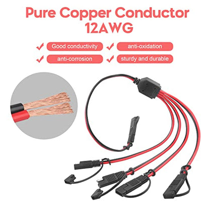 12AWG SAE Y Splitter Cable 1 to 4 Way SAE Extension Cord,2FT | With SAE Polarity Reverse Adapter, Quick Disconnect Automotive DC Power Wire,For Vehicle RV Motorcycle Solar Battery Transfer - size: 12AWG without Fuse