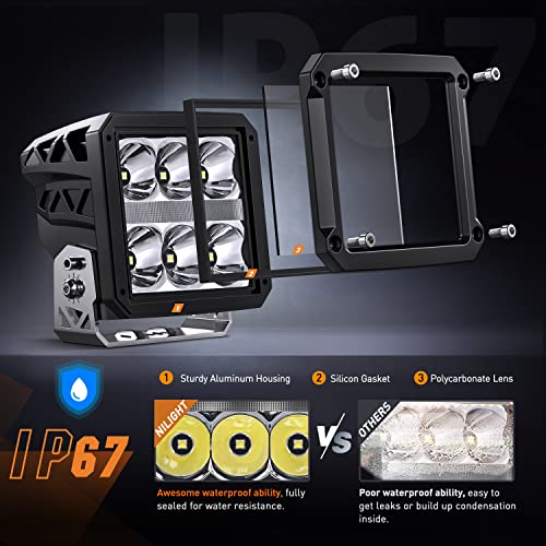 Nilight 4 Inch Square LED Pod Lights with DRL 60W 6487LM 10 Degree Super Spot Beam 16AWG Wiring Harness Kit for Auxiliary Offroad Driving Work Lamp for Truck UTV ATV SUV 4x4 Jeep - color: 6LED Spot Pod w/ White DRL