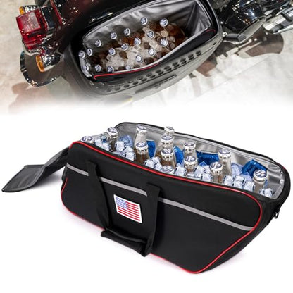 Motorcycle Cooler Bag is Designed to Fit Models from Harley-Davidson and Indian with Side Trunks. It is Crafted from Premium Fabrics and Features Waterproof Technology.