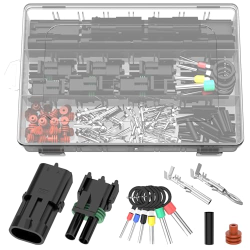 Weather Pack 2 Pin Connectors Kit 10 Sets Automotive Waterproof Electrical Connectors Sealed Male & Female Terminals with Removal Tool Fits 18–14 AWG for Car Truck Marine Motorcycle - size: 2pin 10sets/18-14AWG