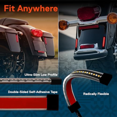 TRUE MODS 2pc 5" Rear LED Motorcycle Red Running Brake & Amber Turn Signal Tail Light Strip Kit for License Plate [Waterproof] Universal Self Adhesive Surface Mount Flexible Rear Lamp for Bike ATV UTV - size: 2pc 5", style: Tail Light w/ Amber Turn