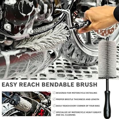 Sutekus 8Pcs Car Wheel Cleaning Kit, Tire & Rim Detailing Set with Hard Reach Bendable and Stiff Tire Brushes, Microfiber Mitt & Towel for Car Motorcycle SUV