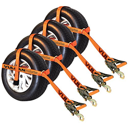 VULCAN Car Tie Down with Snap Hook - Adjustable Loop - 4 Pack - PROSeries - 3,300 Pound Safe Working Load - size: VULCAN PROSeries