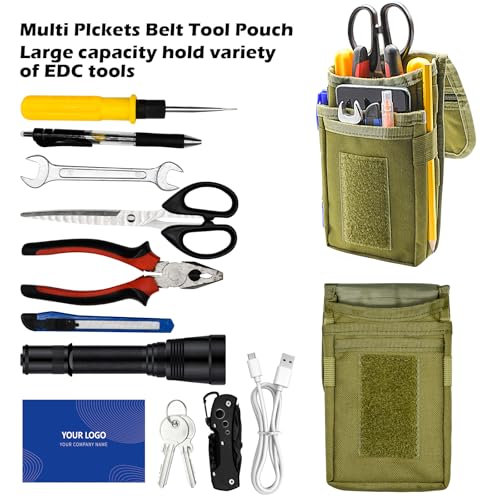 Belt Tool Pouch, Tactical Utility Organizer with Cell Phone Holder, Durable Heavy-Duty 1000D Nylon EDC Multitool Holster with Multi-Pockets for Electricians, Handymen, Work, Hiking, Daily Use - color: Army green