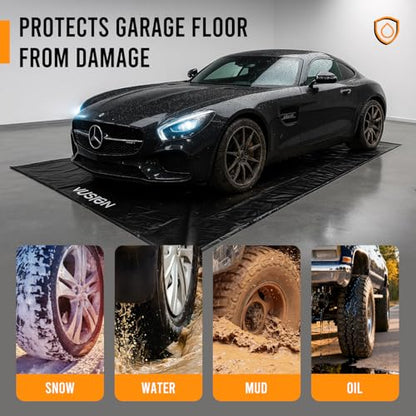 VUSIGN Containment Mat, 8'6" x 20' Non-Slip Garage Floor Mat, Heavy Duty Waterproof Garage Protection from Snow Rain Mud for Cars SUVs Trucks - size: 8'6" x 20'