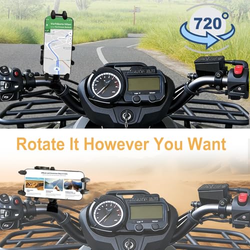 Chikia Anti-Vibration Motorcycle Phone Mount Holder with Sunshade, Adjustable Size Handlebar for ATV Bike Bicycle Scooter Waterproof All Weather Fit 4.7-6.9" Smartphone