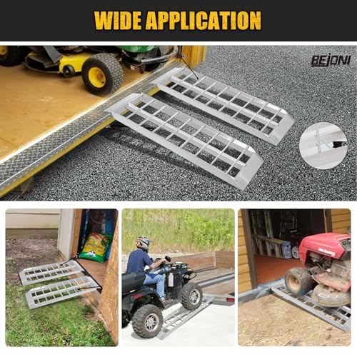 BEJONI 43'' Aluminum Loading Ramp, 1500 Lbs Capacity Loading Ramps for Riding Mower, Portable Anti-Slip Shed Ramps for Lawn Mower, Dirt Bike, ATV, Motorcycle, Trailer, Lightweight, 2PCS - size: 43'' L - 1500lbs Load Capacity