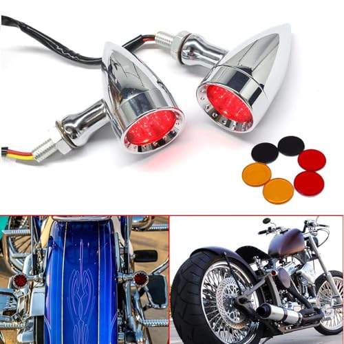 Rich Choices 2pcs Chrome 15 LED Motorcycle Stop Brake Running Turn Signal Indicator Red Lights For Harley Honda Chopper (Chrome-Red Light) - color: Chrome-Red Light