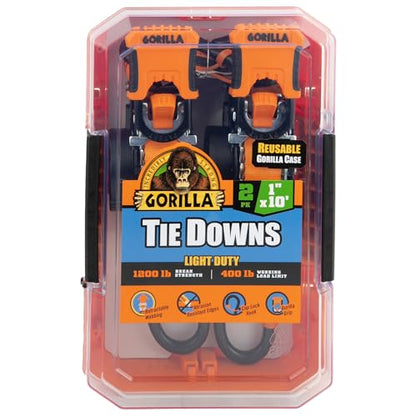 Gorilla Ratchet Tie Down Straps (2Pack) 1in x 10ft 1200lb Break Strength, Self-Locking Retractable, Heavy-Duty Orange Webbing, Gorilla-Grip Handles, Cap Locks, E-Coated Ratchets, Vinyl Hooks for Cargo - style: 1in x 10ft - 1,200lb Break (Pack of 2)