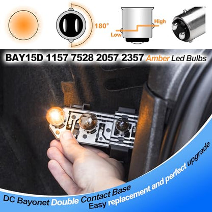 Heifymi 12 Volt BAY15D 1157 7528 2057 2357 LED Blinker Bulb Amber Yellow 3 Watt Replacement DC12-24V Side Maker Turn Signal Back Up Reverse Brake Paking Lights for Car Camper RV Trailer Boat, 2 Pack - color: Amber Yellow, size: BAY15D