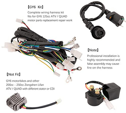 Complete GY6 Wiring Harness kit for Wiring Harness 50cc 70CC 90CC 110CC 125cc 4 Stroke ATV Dirt Bike Moped Quad Go Kart Scooter Electrics Stator Coil CDI Ignition Coil