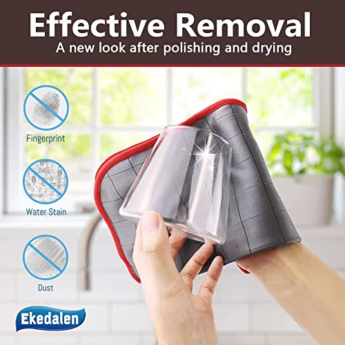 Microfiber Cleaning Cloth Lint Free Glass Cleaner Window Polishing Streak Free Miracle Easy Clean Rag Reusable for Mirror Kitchen Dish Auto Detailing, Pack of 6, 16"x12", Grey-red - color: Grey-red, 12 X 16 Inch