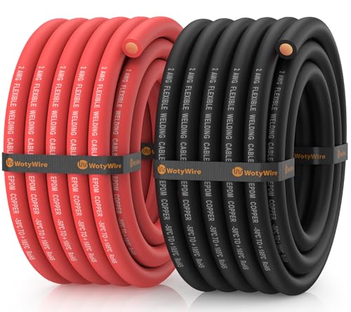 2 Gauge Wire Battery Cable, 2 AWG EPDM Welding Cable with Oxygen-Free Copper, Flexible/High Conductivity for Solar, Automotive, Battery, Inverter, RV, Marine (20 ft Red + 20 ft Black) - color: 2awg, size: 20ft