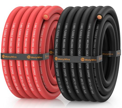2 Gauge Wire Battery Cable, 2 AWG EPDM Welding Cable with Oxygen-Free Copper, Flexible/High Conductivity for Solar, Automotive, Battery, Inverter, RV, Marine (20 ft Red + 20 ft Black) - color: 2awg, size: 20ft