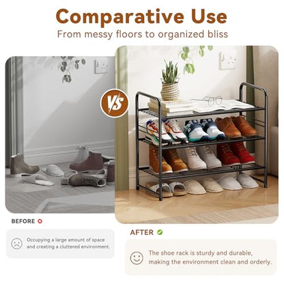 Simple Shoe Rack, 3 Tier Heavy Duty Metal Shoe Shelf 27 Inch Wide, Black - color: Black, size: 3 Tier(27 Inch)