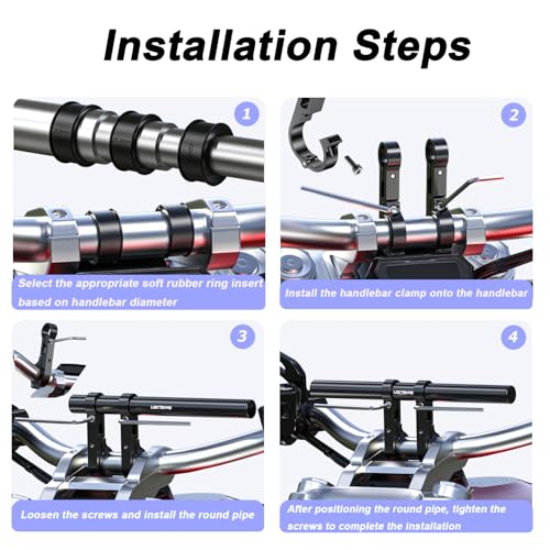 LOKTENWO 11.81" Long Dual Clamp Handlebar Extender, Aluminum Cross Bar Extension for Motorcycle Bike Bicycle Scooter, Fits 0.875/1.0/1.125/1.26" Handlebars for Phone Holder Light GPS Action Camera