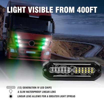 WINECO 8PCS LED Strobe Lights 12V Sync Feature Green White 12LED Emergency Hazard Warning Lights with Strobe Controller for Trucks Vehicles ATV RV Cars Van - color: GREEN WHITE