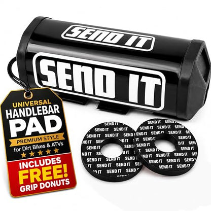 SEND IT Handlebar Pad with FREE GRIP DONUTS - Universal Fit for Dirt Bikes and ATVs Crossbar by ThrottlePak (BLACK, SQUARE) - color: Square