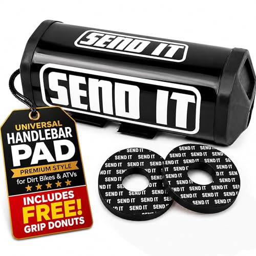 SEND IT Handlebar Pad with FREE GRIP DONUTS - Universal Fit for Dirt Bikes and ATVs Crossbar by ThrottlePak (BLACK, SQUARE) - color: Square