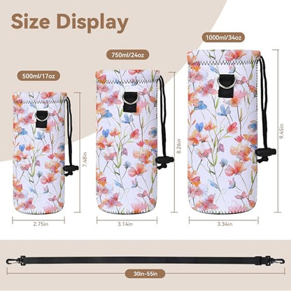 RICHEN Neoprene Water Bottle Carrier Bag with Adjustable Shoulder Strap,Insulated Water Bottle Cover for Stainless Steel/Glass/Plastic Bottles - color: BC-52, size: 750ml