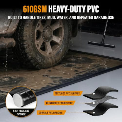 7'8" x 16' Garage Floor Mat, Non-Slip Containment Mat | 610GSM PVC Material, 65 Gal Capacity, Easy Maintenance, 1.2" Raised Edges, Protect the Floor - size: 7'8" x 16'