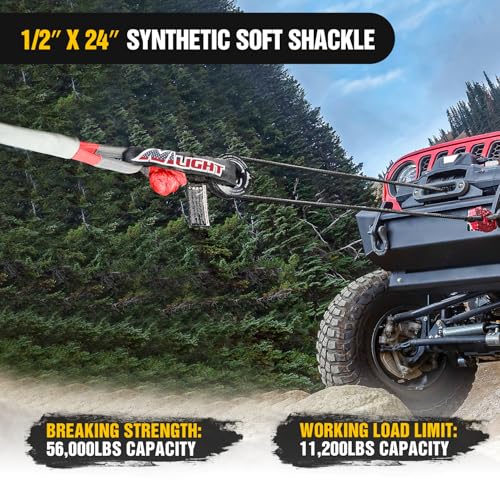 Nilight 2PCS Synthetic Soft Shackles 1/2" x 24" 56,000 LBS Breaking Strength with Extra Sleeves Heavy Duty Recovery Rope for Sailing SUV Off-Road Towing ATV UTV Trucks 4x4 (Red) - color: 2Pcs Soft Shackles Red
